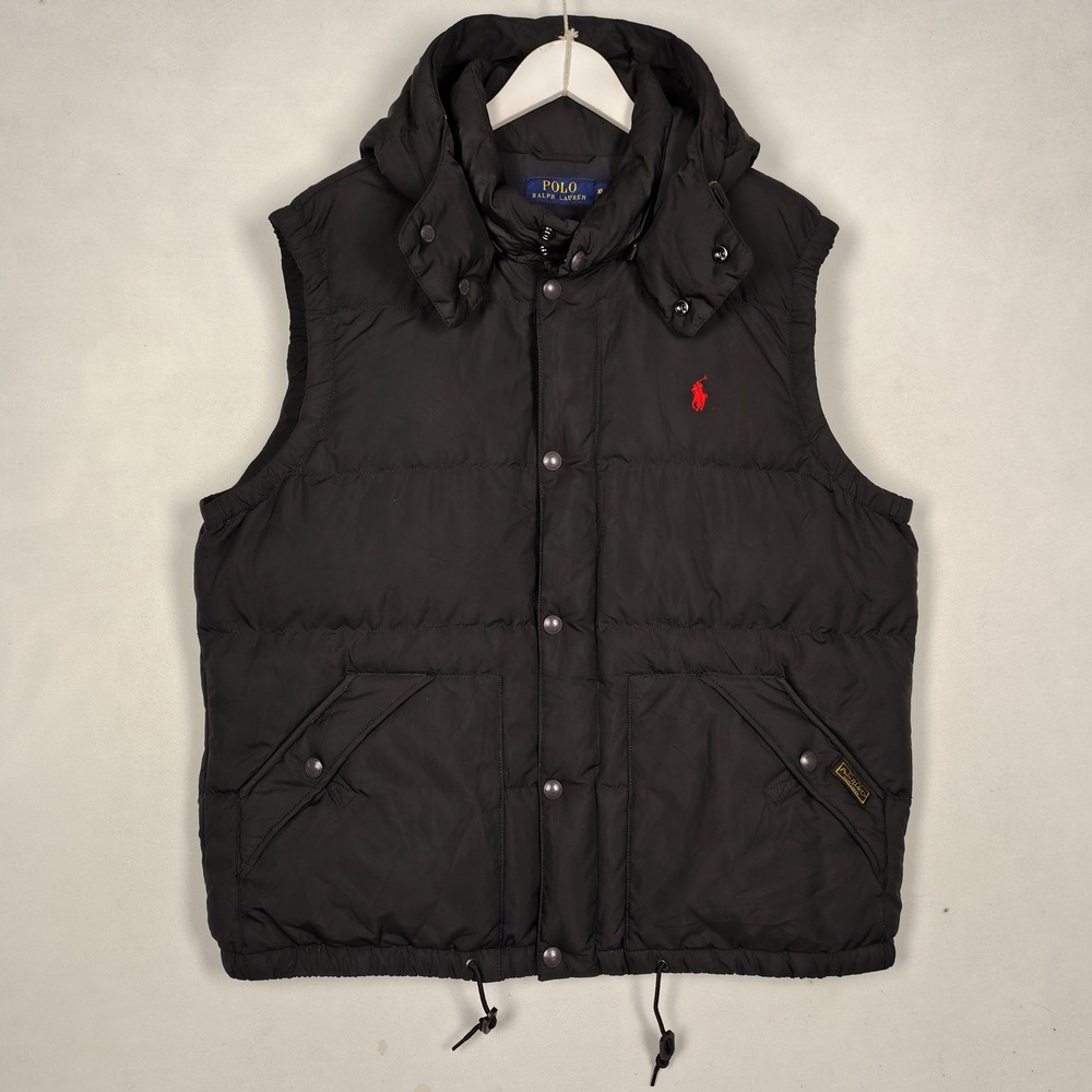 Polo Ralph Lauren Mens Puffer Vest Black Red Pony Detachable Hood XL